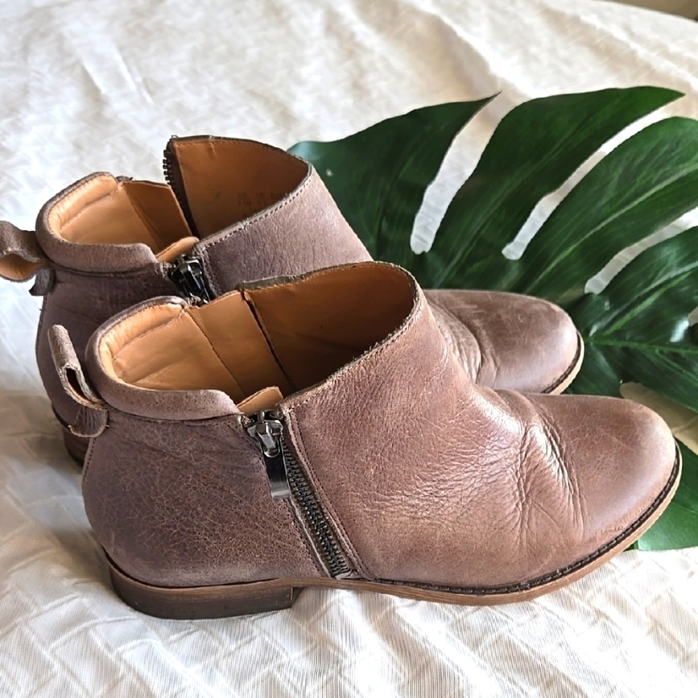 Franco Sarto Keegan Brown Leather Ankle Boots with Zipper
